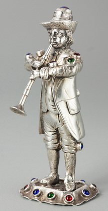 Hanau Silver Bejewelled Cabochon Musician - 13 Loth, Trumpet Player